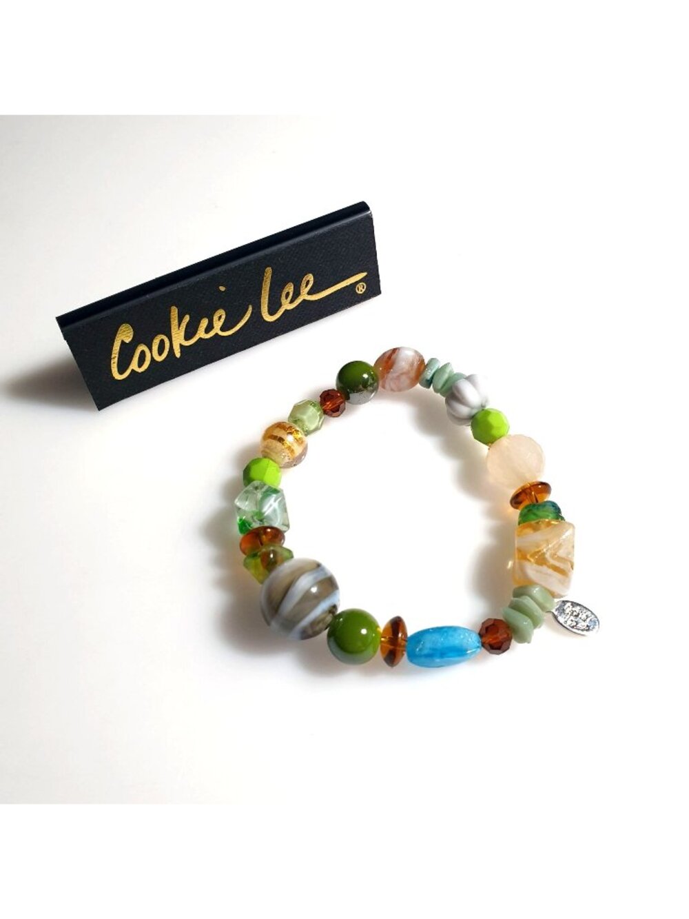 Cookie Lee Glass Bead Stretch Bracelet Multicolor Earth Tones Fashion Accessory